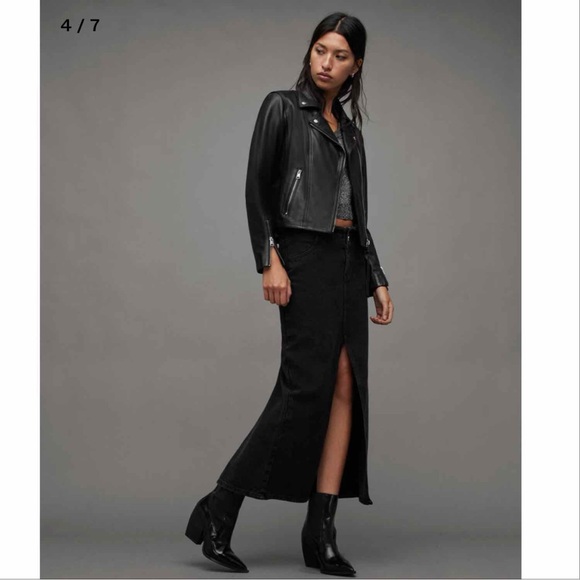 NWT Allsaints Neve Shrunken Slim Fit Leather Biker Jacket Size 6 - Picture 4 of 5